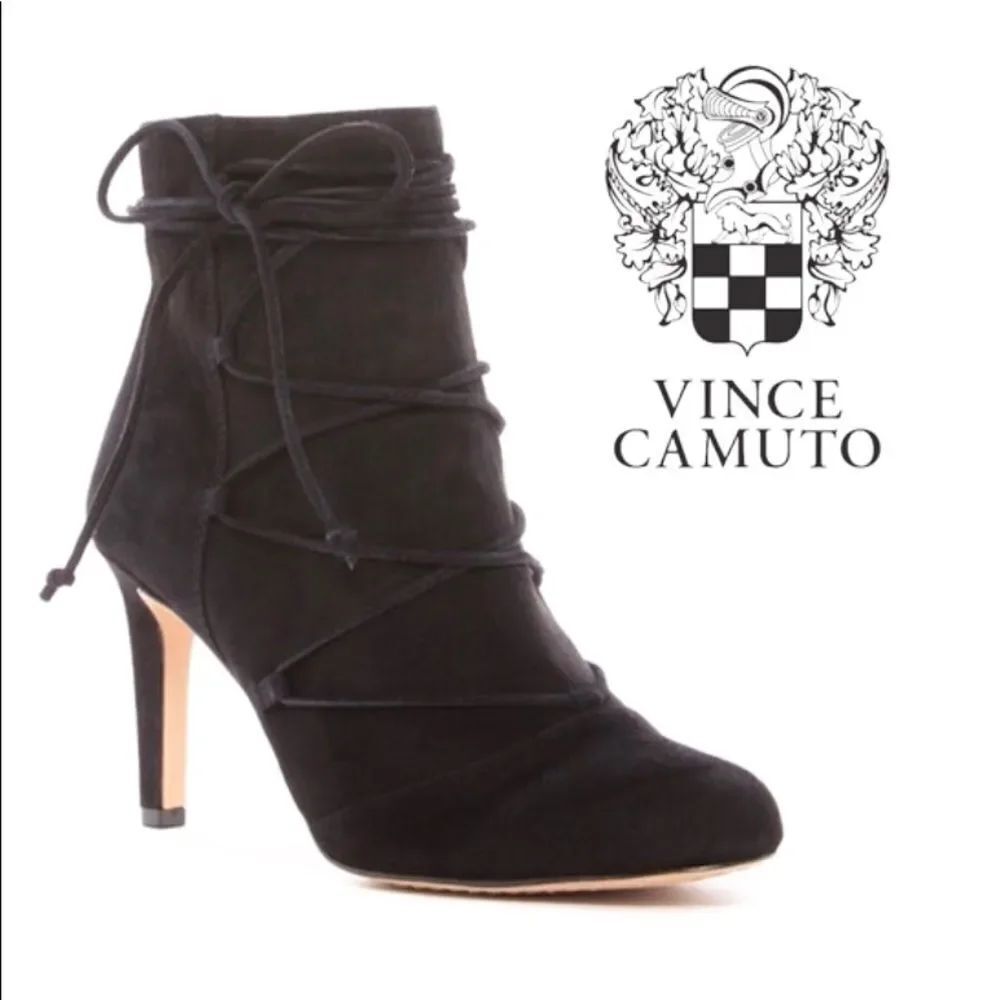 Vince Camuto VC-CHENAI brown suede leather wraparound lace bootie 9